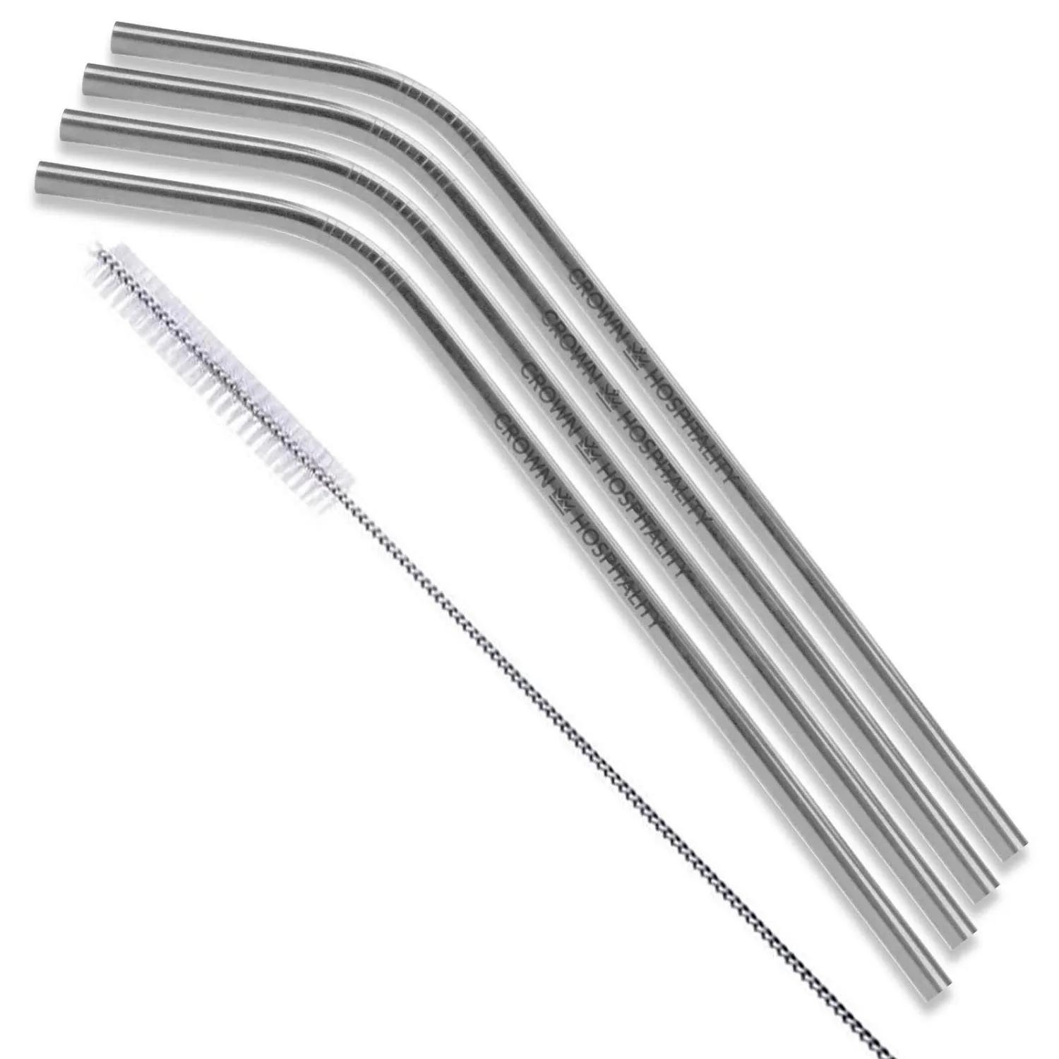 Stainless Steel Straws Bent Design - 9 in (4 Pack Silver)