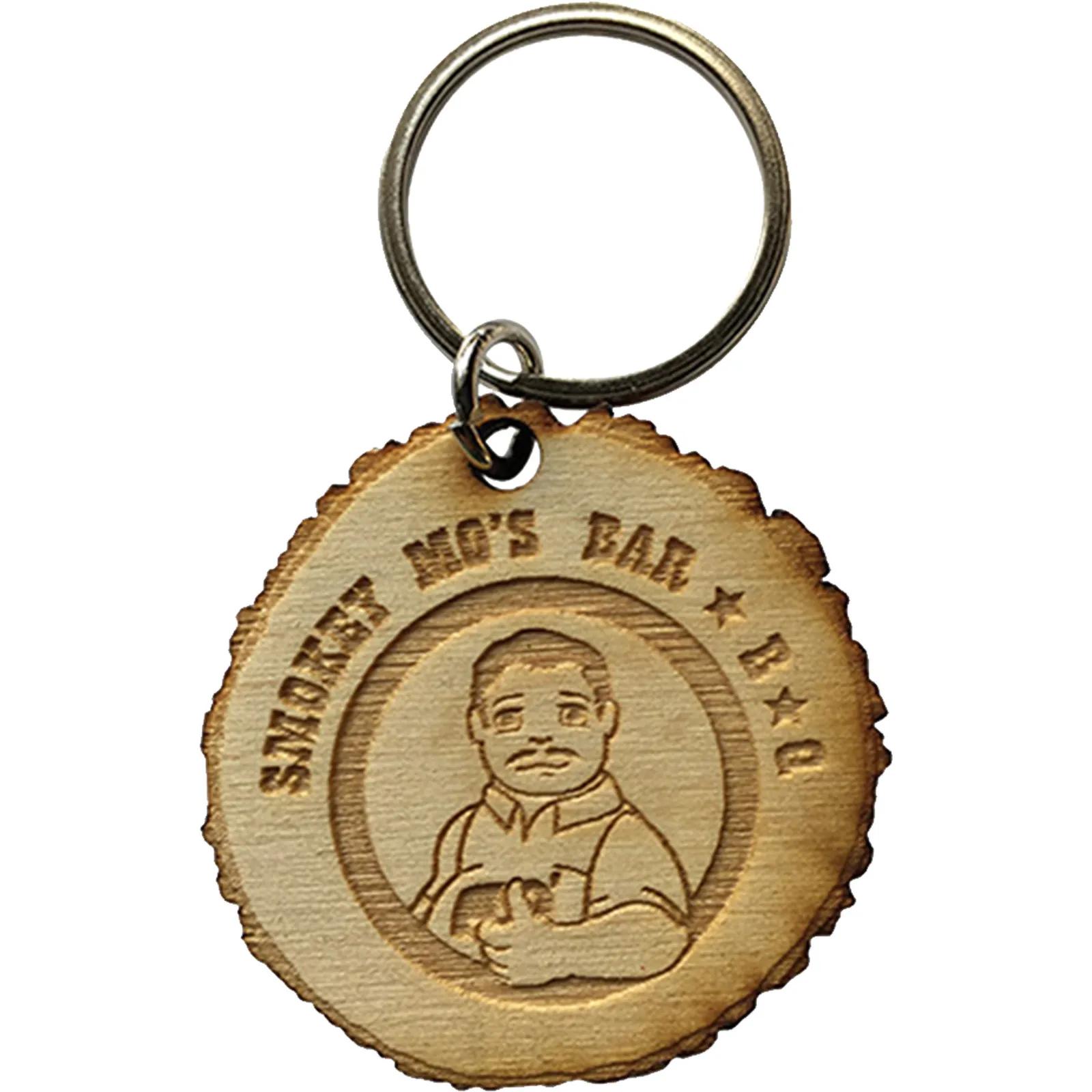 Custom Keychains Wood Log Cut Birch Laser Engraved - 2 in - product view 5