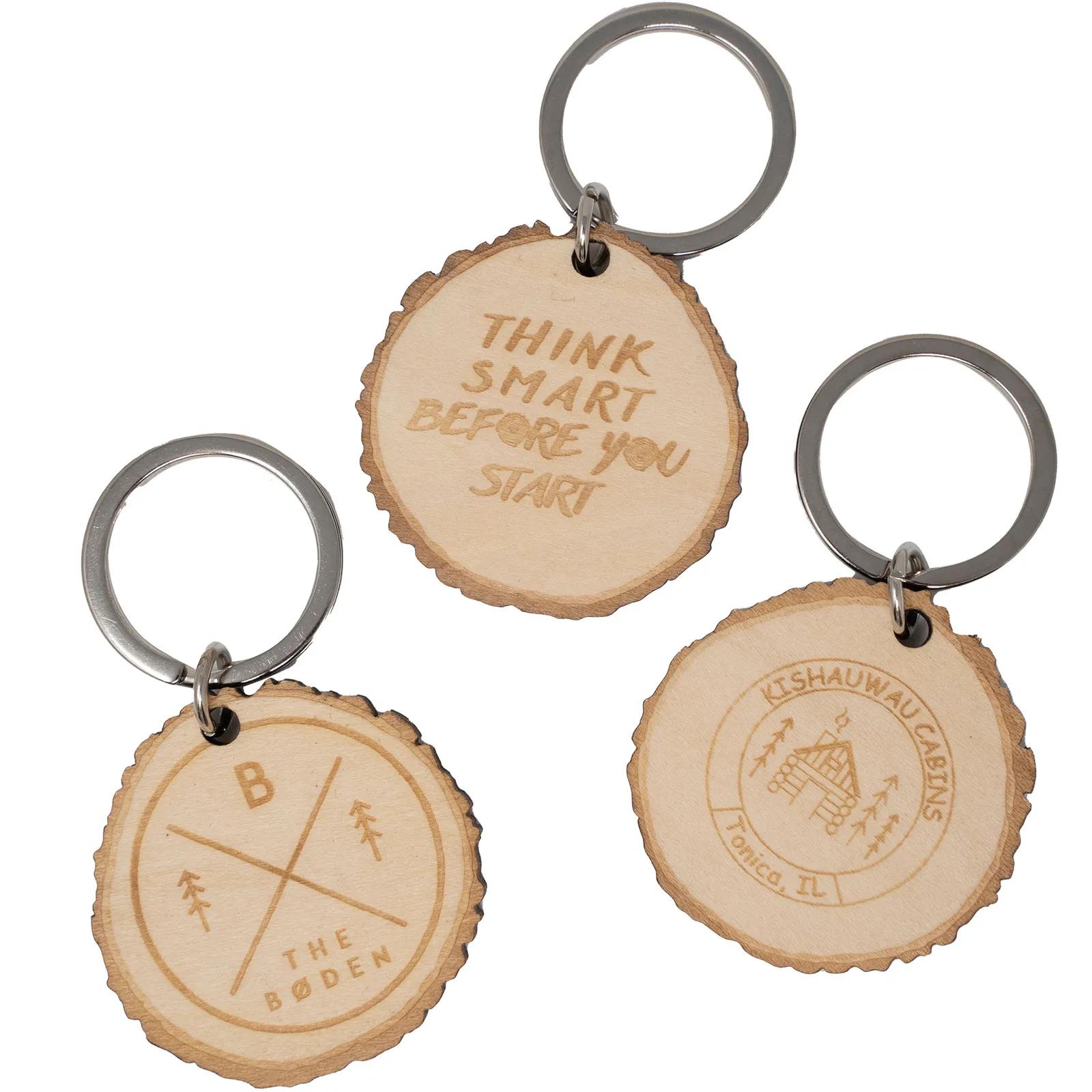 Custom Keychains Wood Log Cut Birch Laser Engraved - 2 in - product view 6