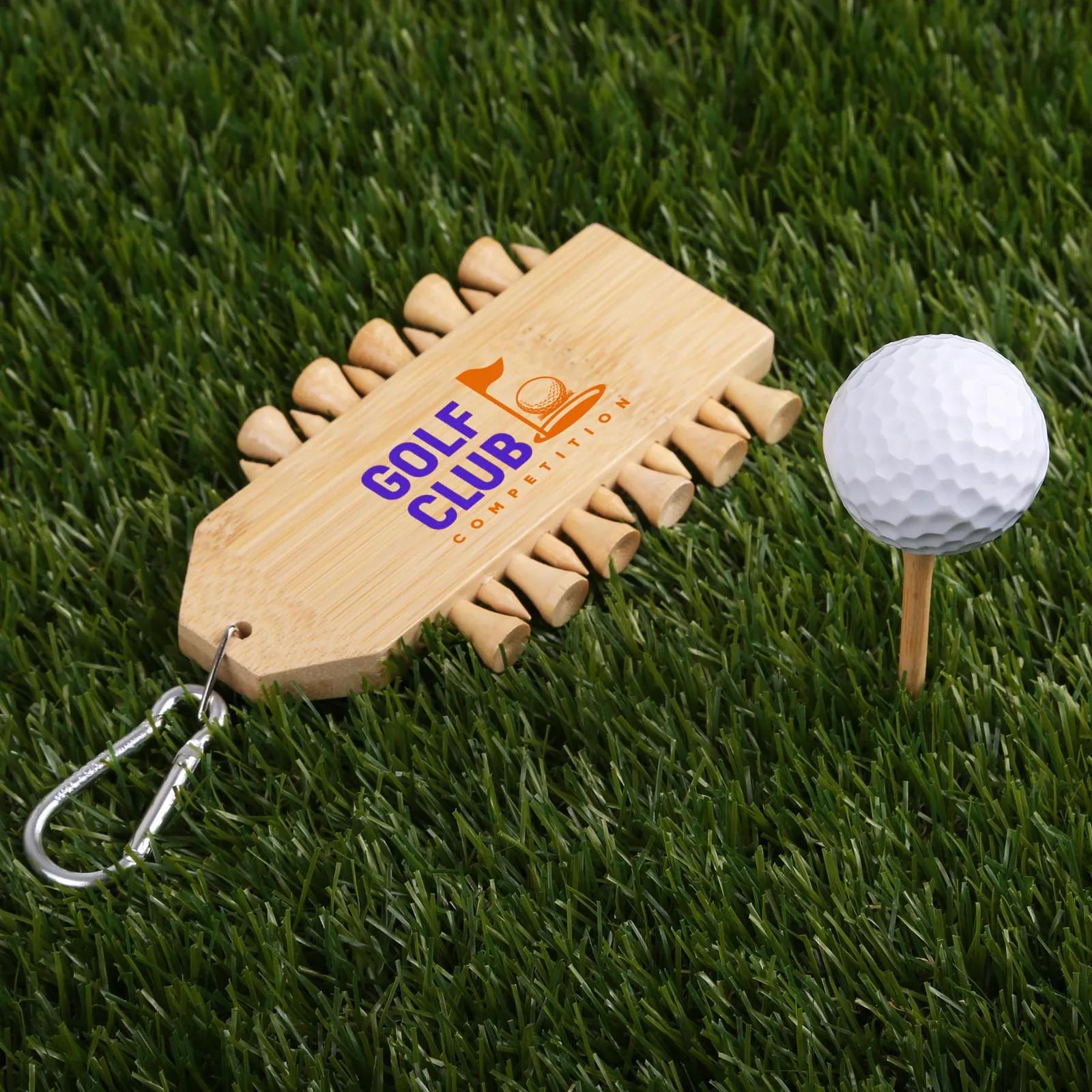 Golf Tee Set Bamboo with Carabiner (12 Pack) - product view 2