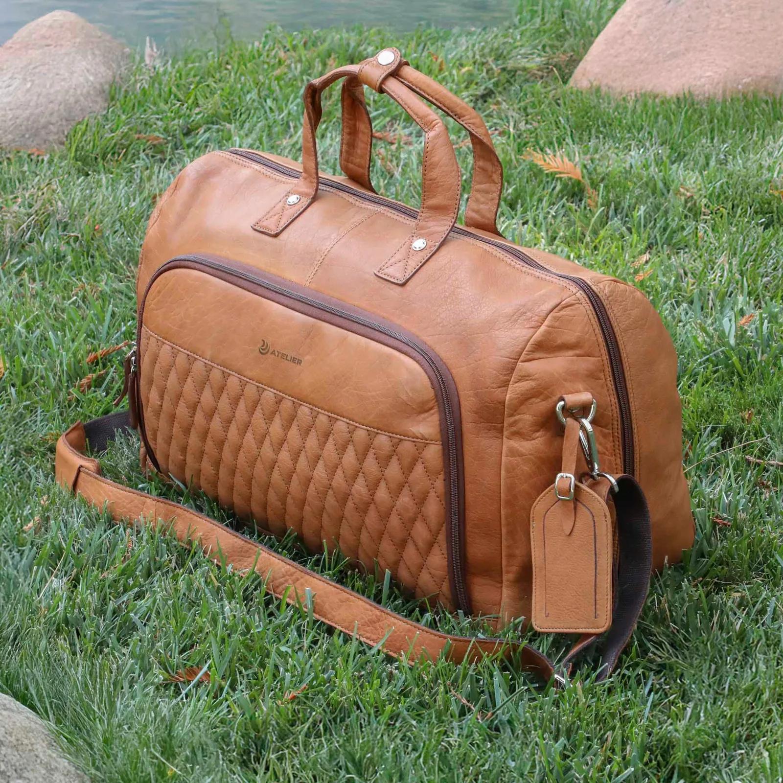 Leather Duffel Bag with Diamond Lining - 19.5 x 12 x 8 in - product view 3