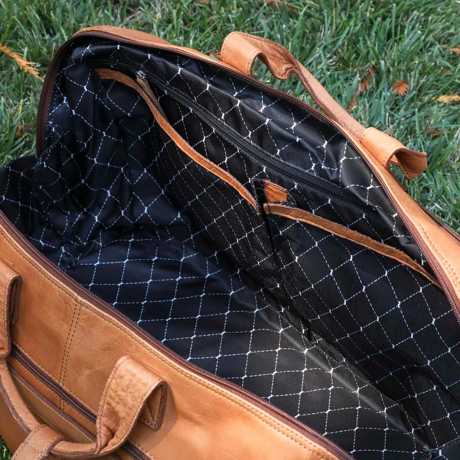 Leather Duffel Bag with Diamond Lining - 19.5 x 12 x 8 in - product view 17