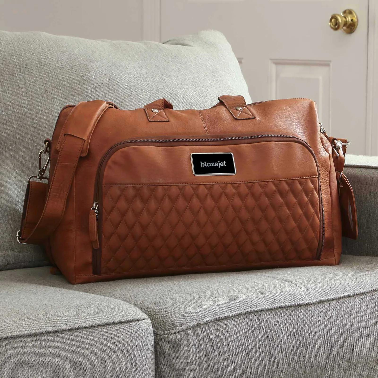 Leather Duffel Bag with Diamond Lining - 19.5 x 12 x 8 in - product view 19