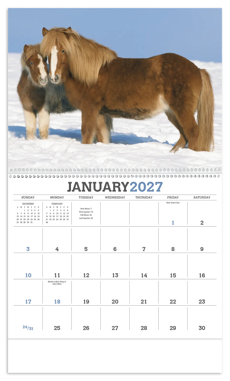 Horses Wall Calendar FSC Certified Gloss Paper - 18.5 x 11 in - product view 21