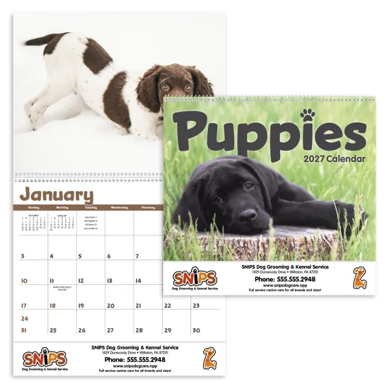 Puppies Wall Calendar Cute Photography FSC Paper - 18.5 x 11 in