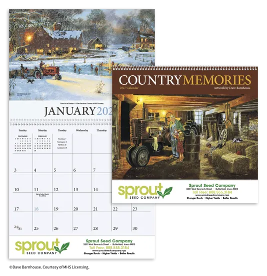 Country Memories Wall Calendar Small Town Nostalgia - 18.5 x 11 in