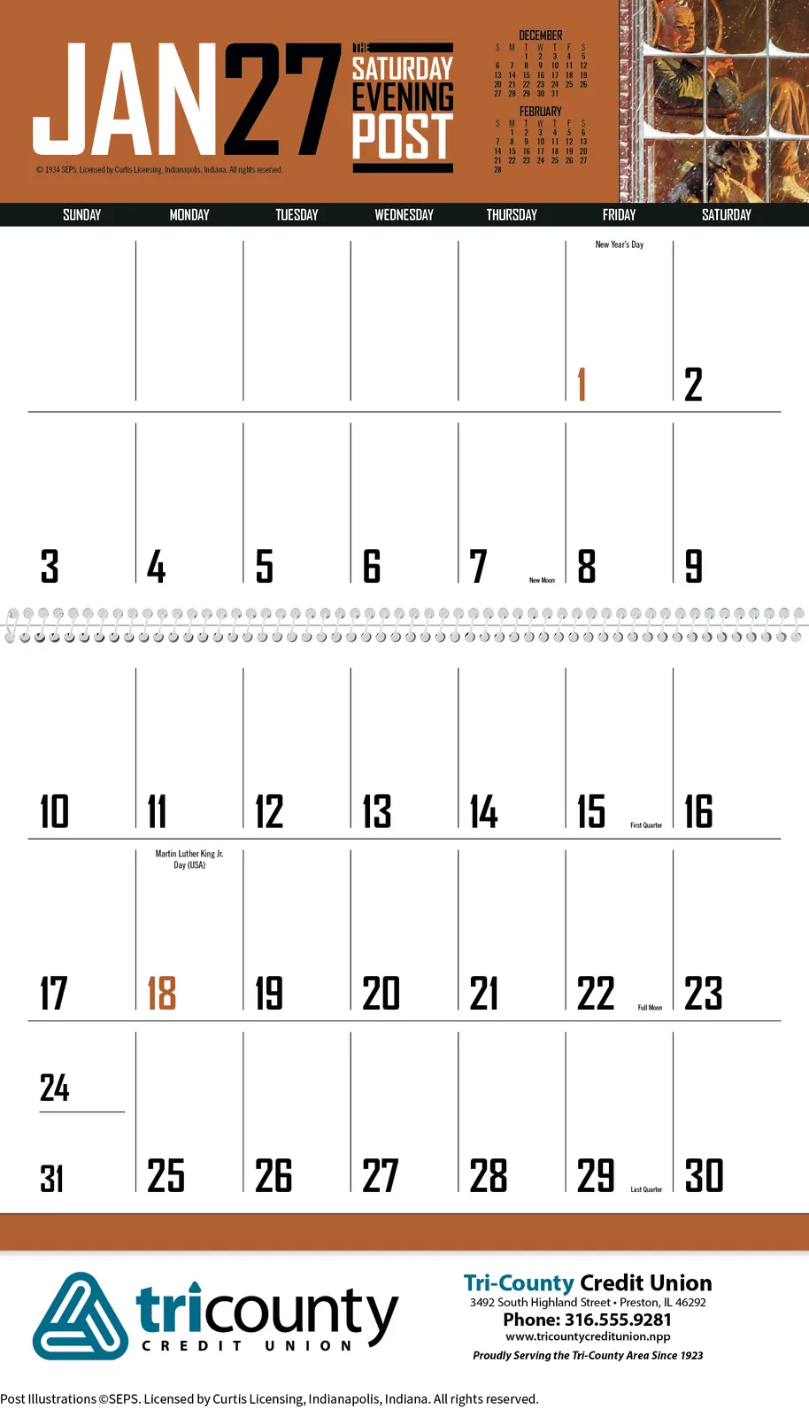 Big Block Memo Calendar Saturday Evening Post Art - 18.5 x 11 in - product view 17