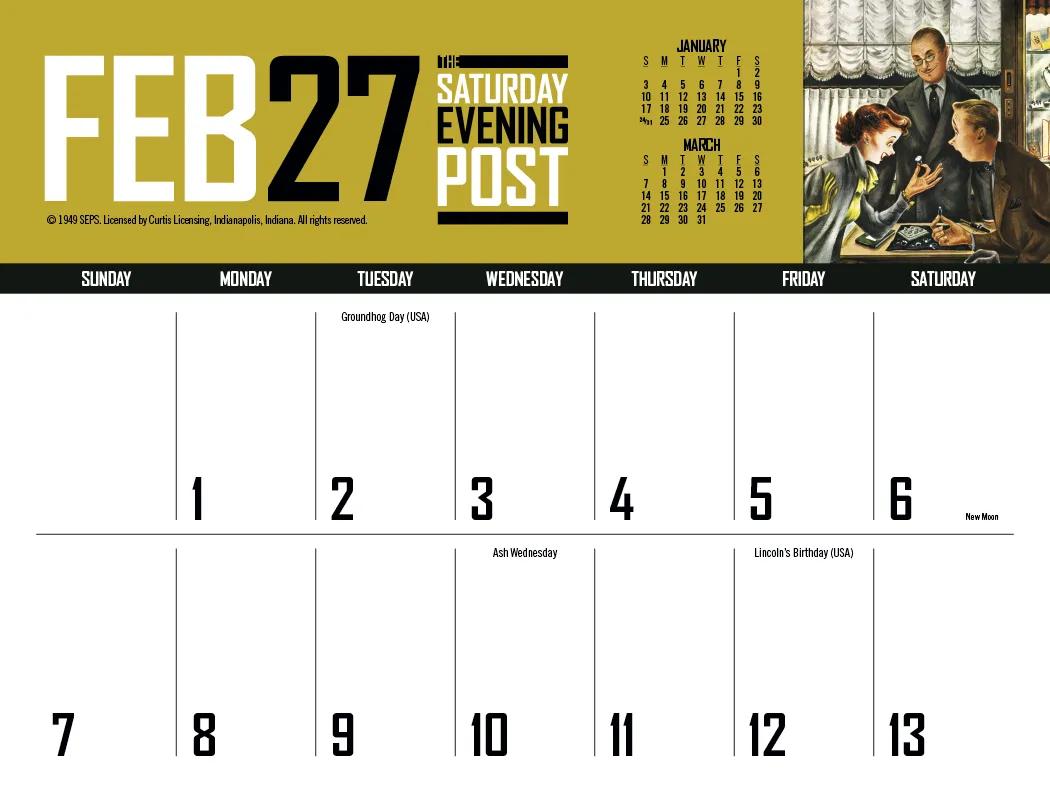Big Block Memo Calendar Saturday Evening Post Art - 18.5 x 11 in - product view 20