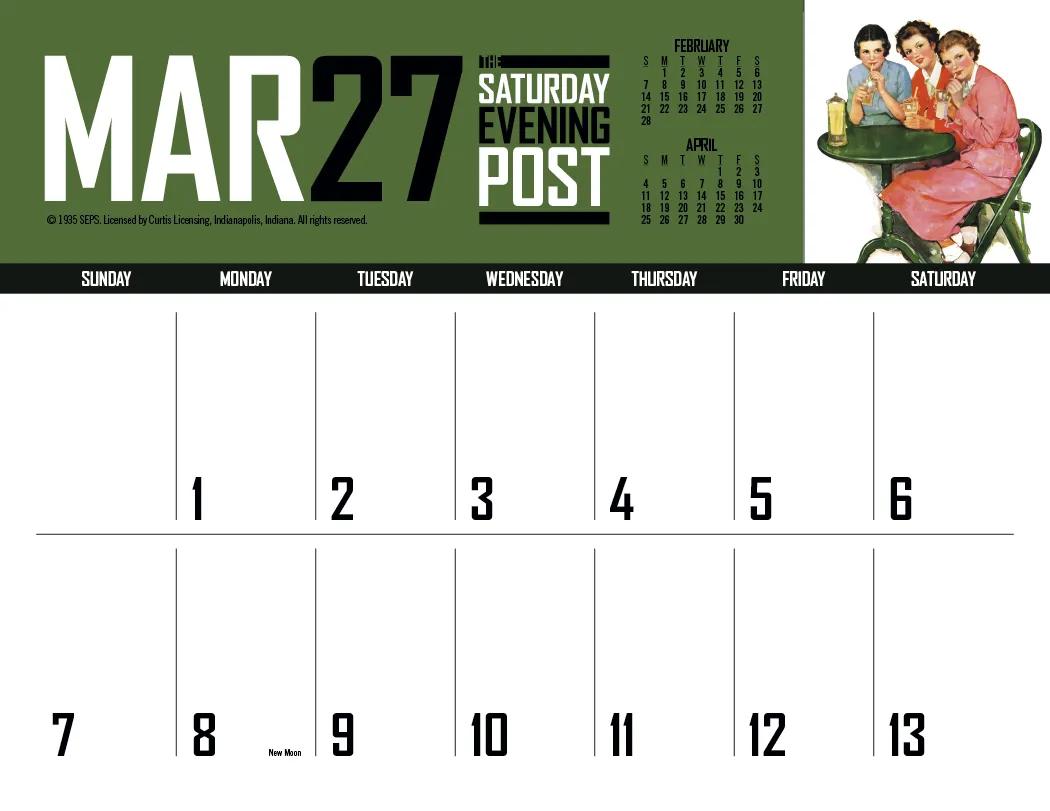 Big Block Memo Calendar Saturday Evening Post Art - 18.5 x 11 in - product view 21