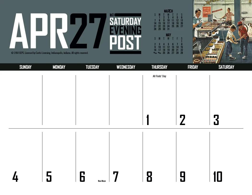 Big Block Memo Calendar Saturday Evening Post Art - 18.5 x 11 in - product view 22