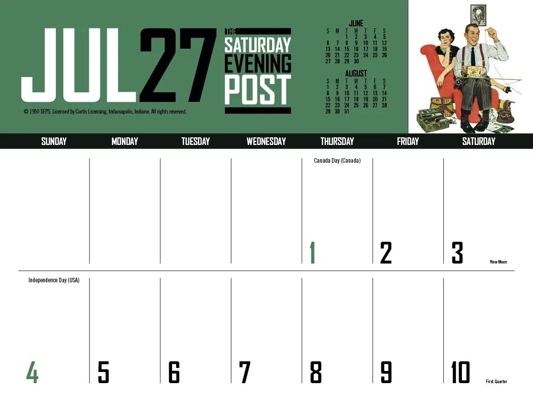 Big Block Memo Calendar Saturday Evening Post Art - 18.5 x 11 in - product view 25