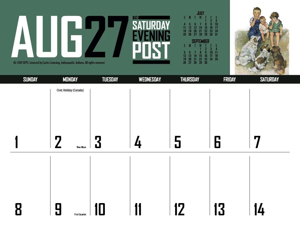 Big Block Memo Calendar Saturday Evening Post Art - 18.5 x 11 in - product view 26