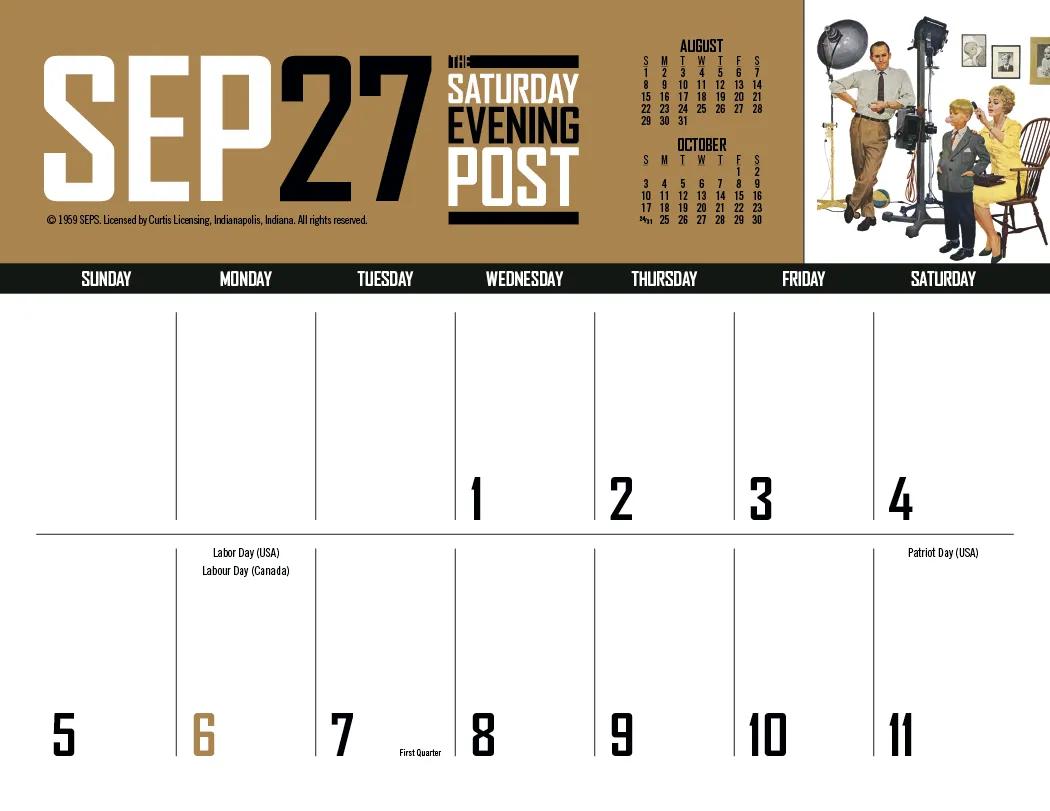 Big Block Memo Calendar Saturday Evening Post Art - 18.5 x 11 in - product view 27