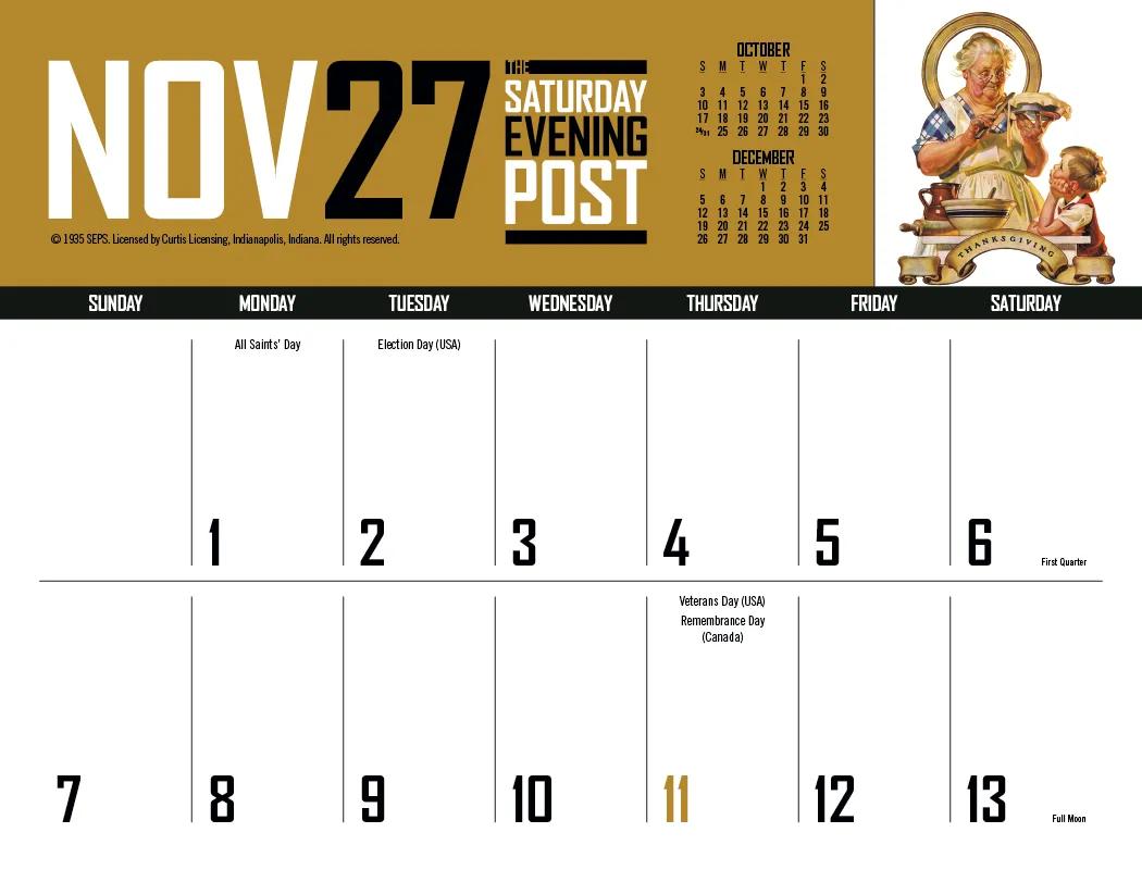 Big Block Memo Calendar Saturday Evening Post Art - 18.5 x 11 in - product view 29