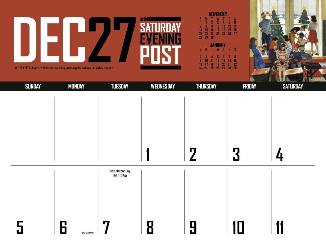 Big Block Memo Calendar Saturday Evening Post Art - 18.5 x 11 in - product view 30