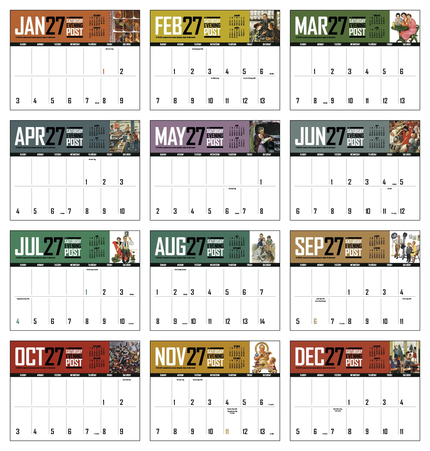 Big Block Memo Calendar Saturday Evening Post Art - 18.5 x 11 in - product view 33