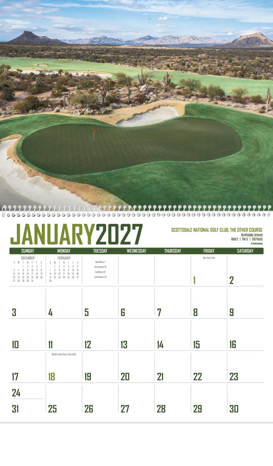 Golf Courses Wall Calendar US Photography FSC Paper - 18.5 x 11 in - product view 18
