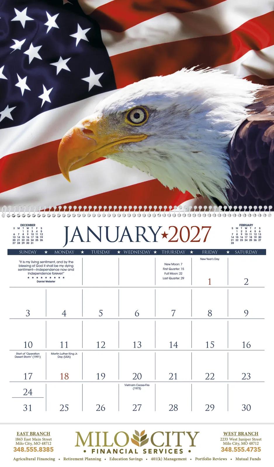 Patriotic America Wall Calendar Presidential Quotes - 18.5 x 11 in - product view 16