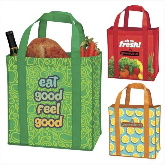 Laminated Non-Woven Grocery Tote Reinforced Handles - 12.25 x 12.75 x 8.625 in