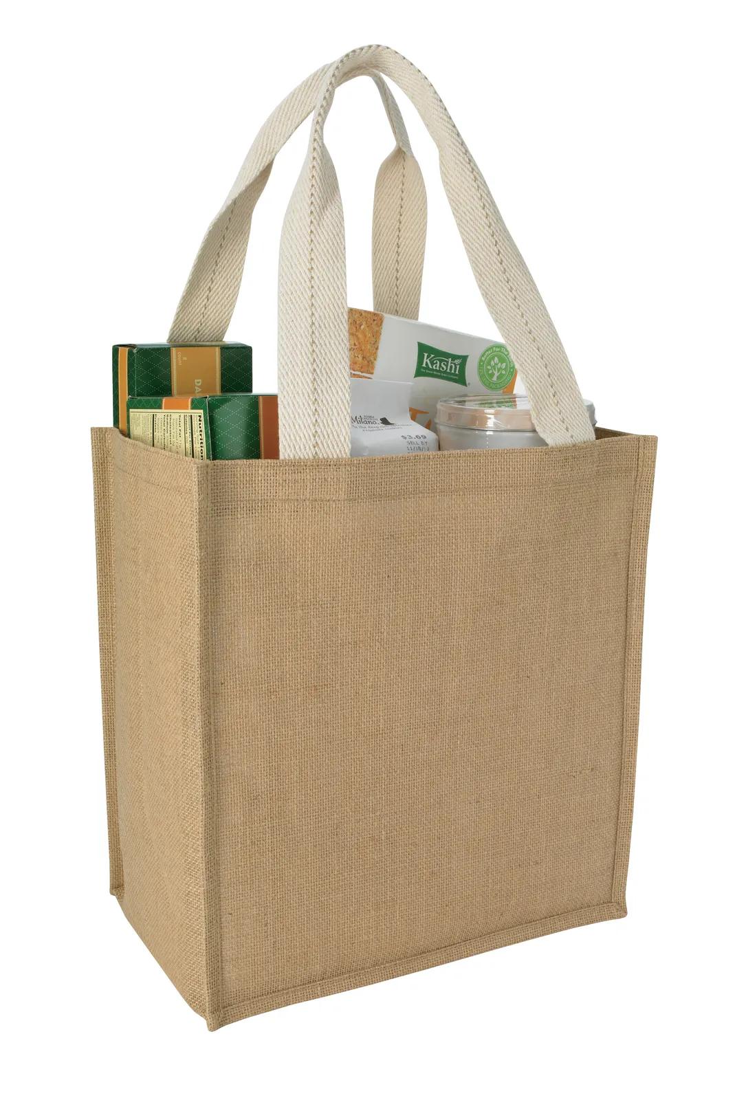 Jute Grocery Tote Natural Laminated Cotton Handles - 13 x 12 x 8.25 in - product view 2