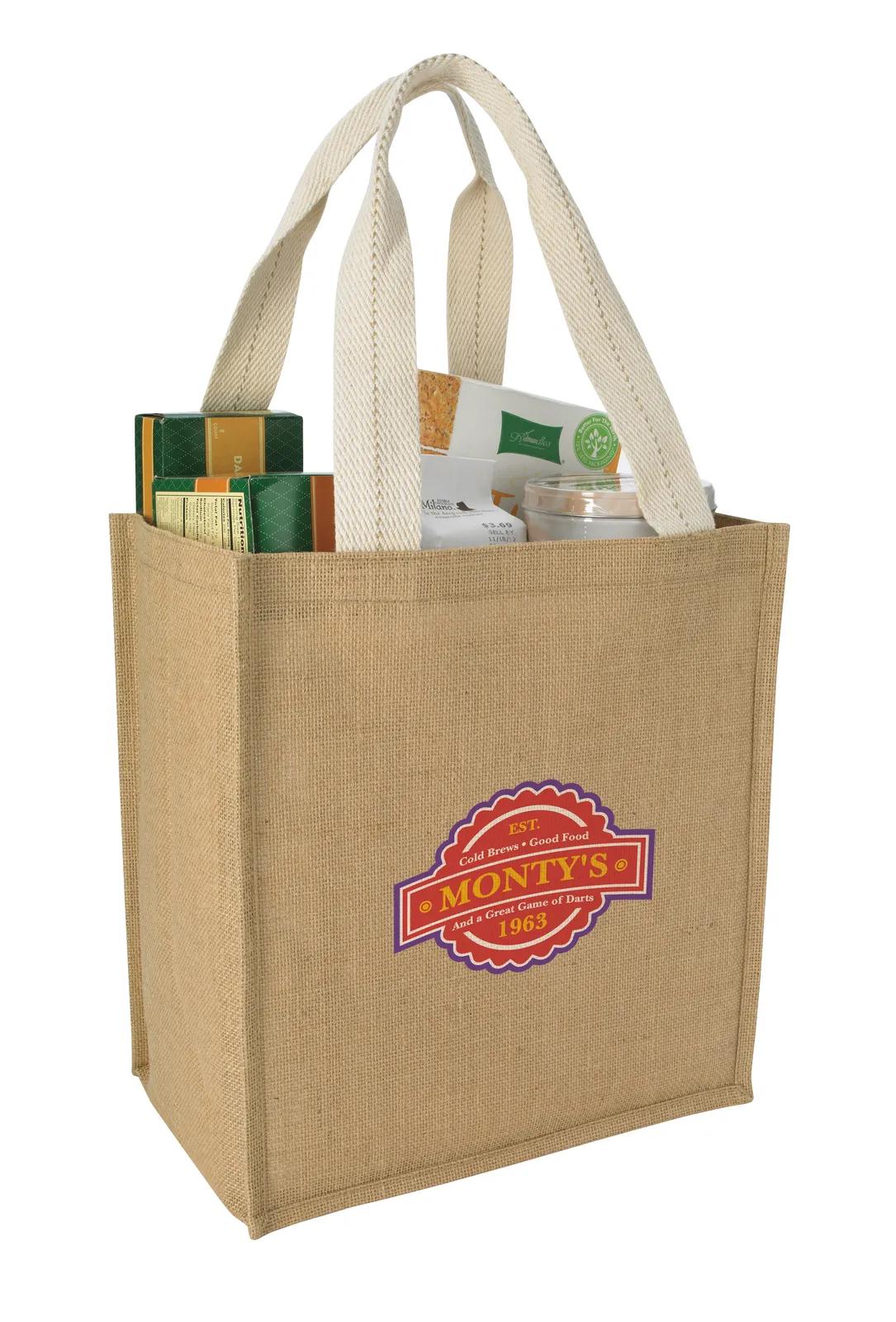 Jute Grocery Tote Natural Laminated Cotton Handles - 13 x 12 x 8.25 in - product view 3