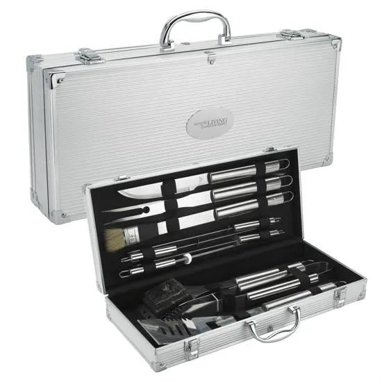 BBQ Grilling Tool Set Aluminum Case Stainless Steel - 10 Piece