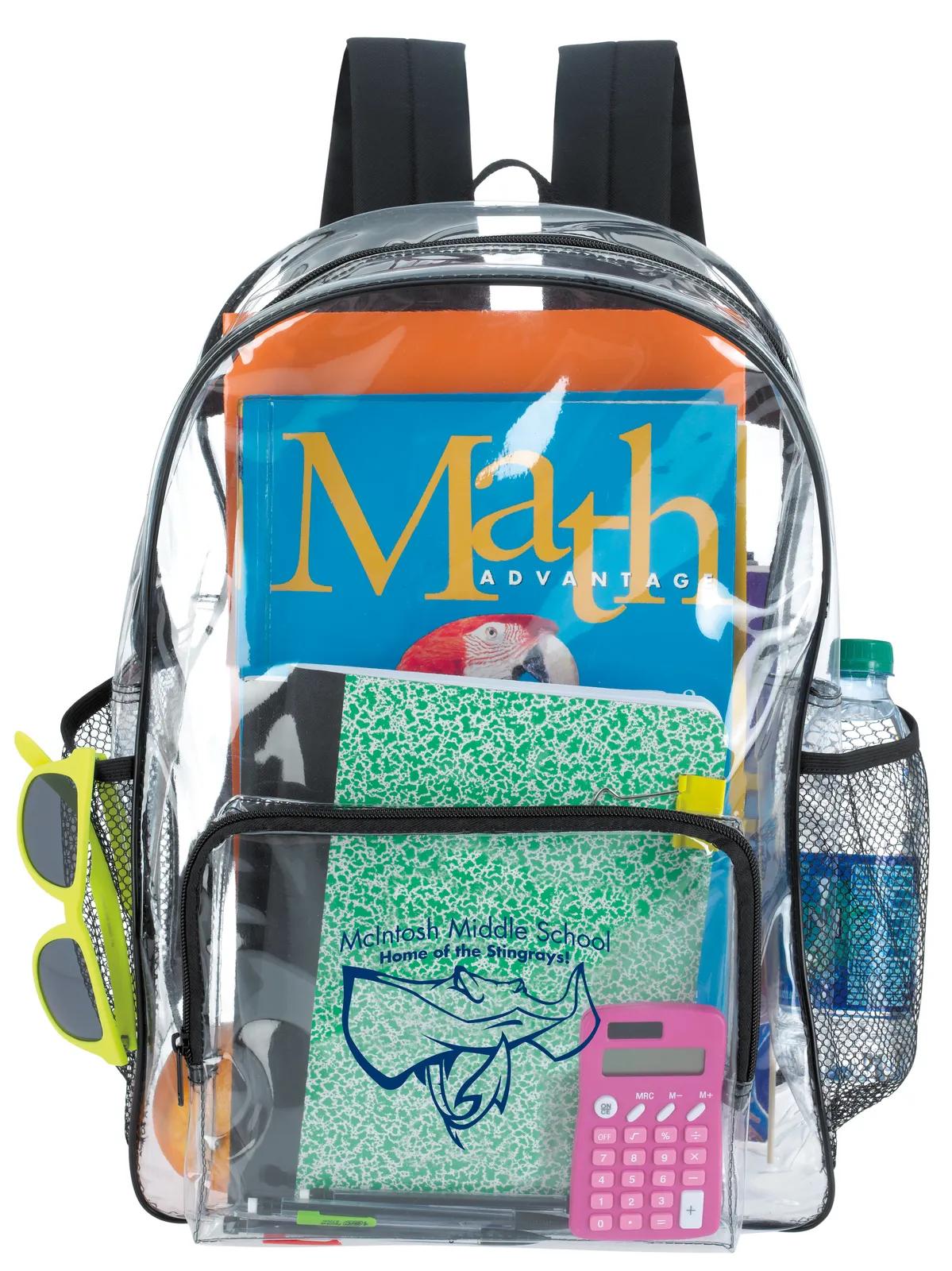 Clear Backpack Front Zippered Pocket Mesh Sides - 16 x 13 x 6 in - product view 10