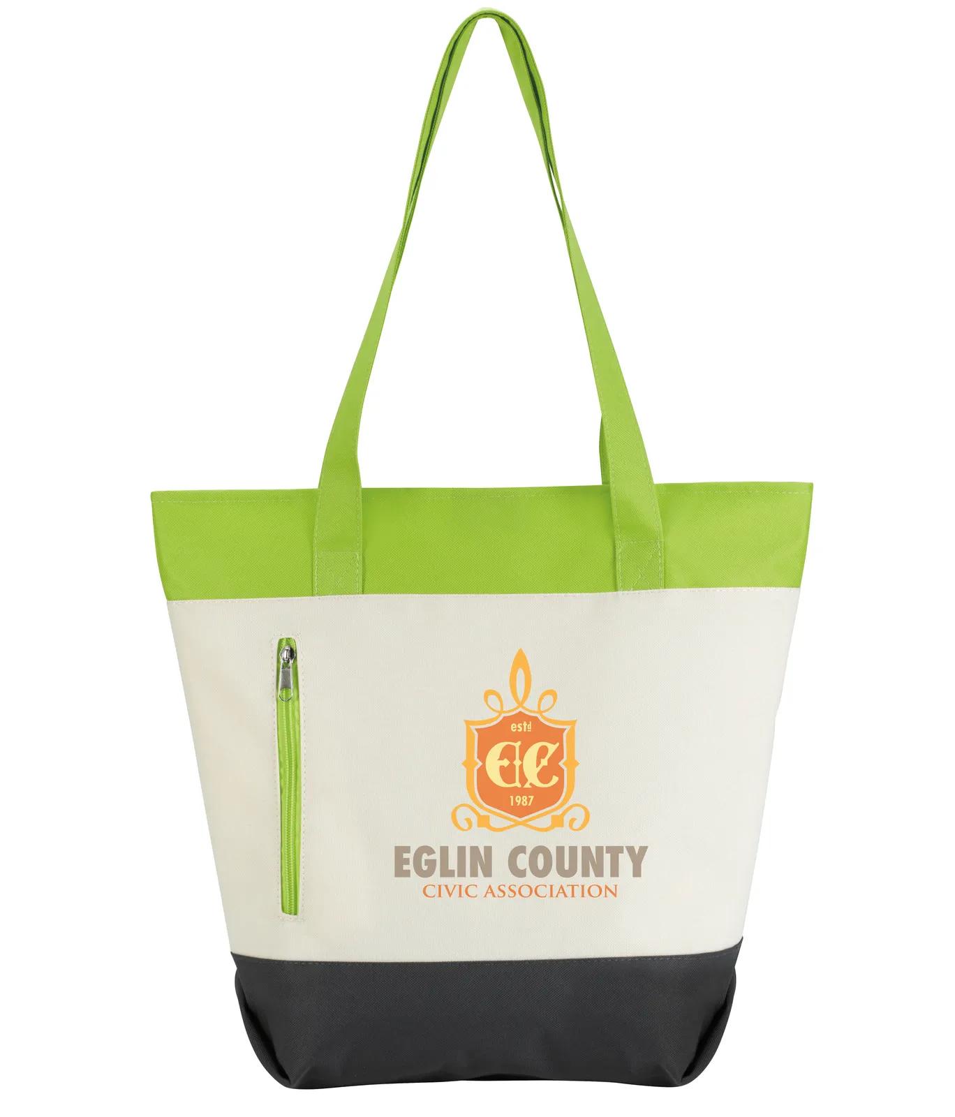 Striped Zip Tote Bag Hook Loop Closure - 12.25 x 16.125 x 5.5 in - product view 2