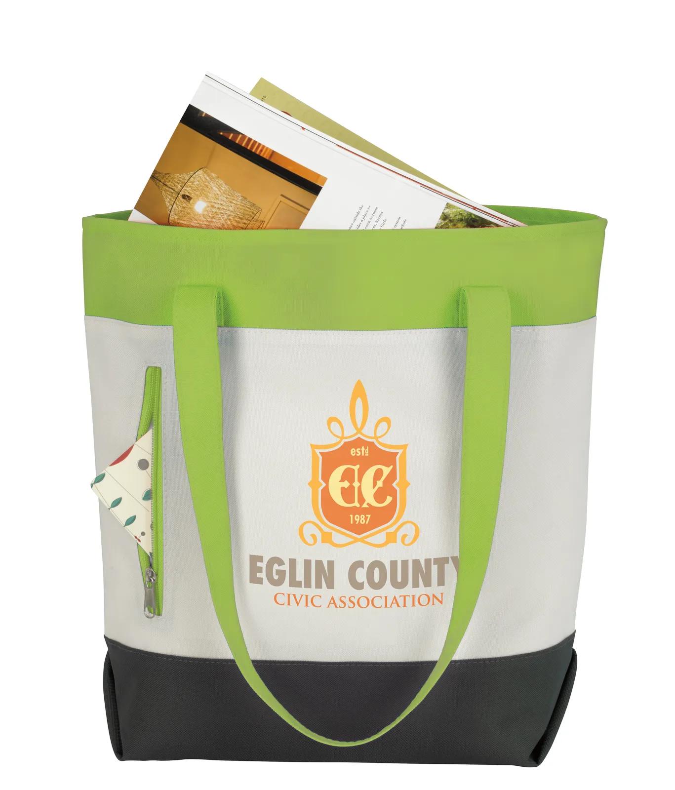 Striped Zip Tote Bag Hook Loop Closure - 12.25 x 16.125 x 5.5 in - product view 3