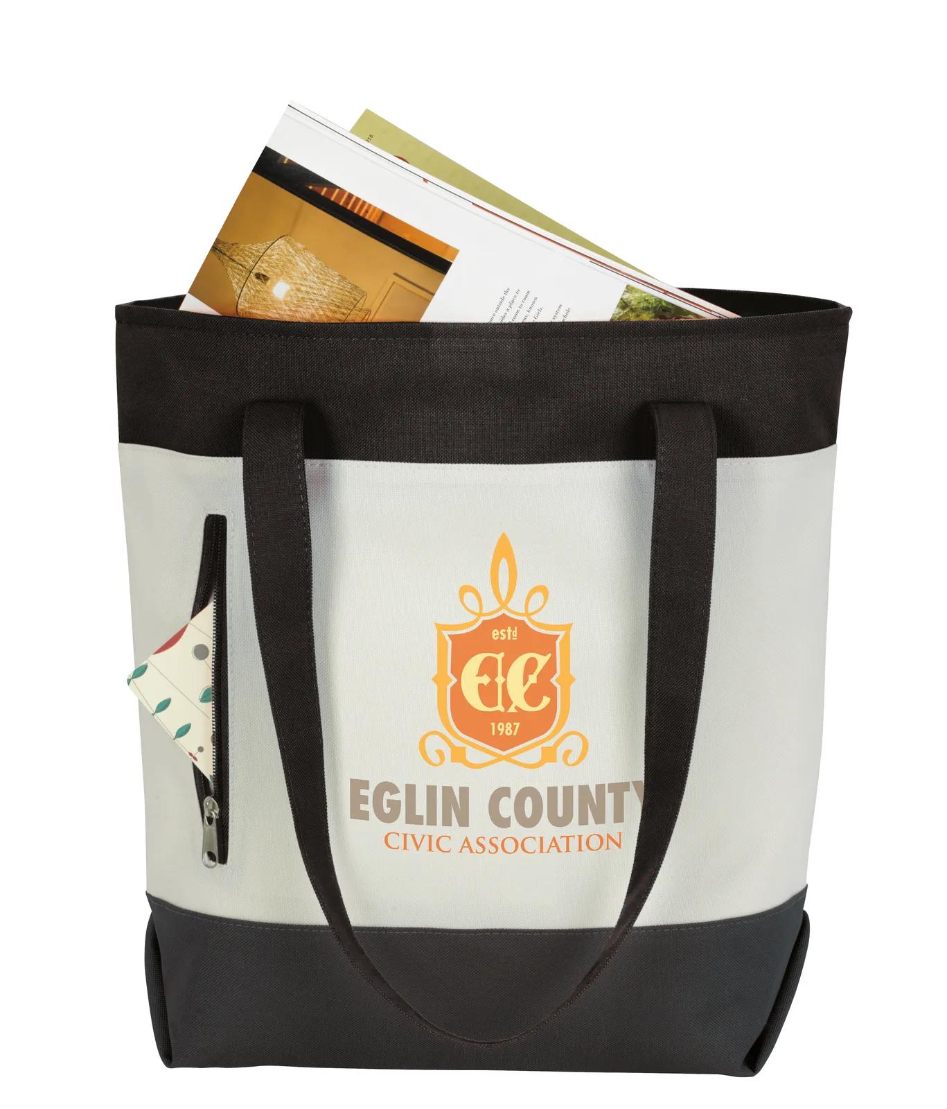 Striped Zip Tote Bag Hook Loop Closure - 12.25 x 16.125 x 5.5 in - product view 4