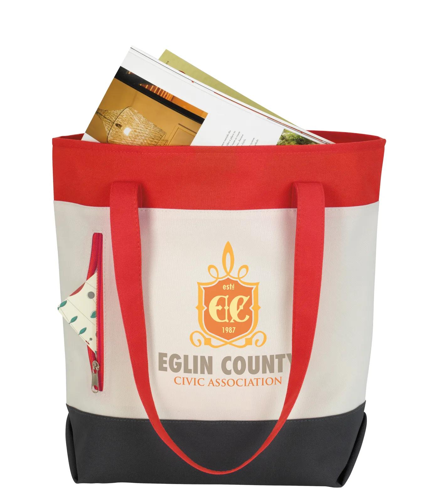 Striped Zip Tote Bag Hook Loop Closure - 12.25 x 16.125 x 5.5 in - product view 11