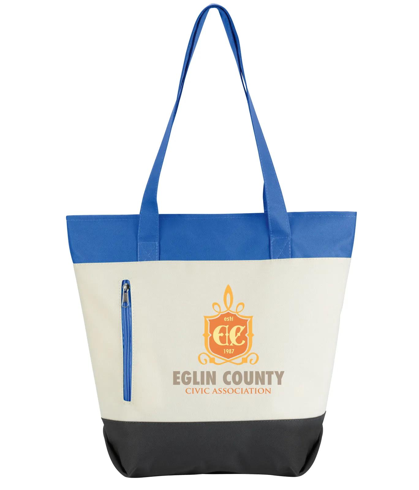 Striped Zip Tote Bag Hook Loop Closure - 12.25 x 16.125 x 5.5 in - product view 12