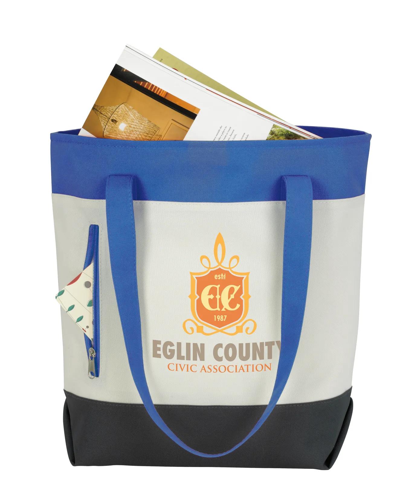 Striped Zip Tote Bag Hook Loop Closure - 12.25 x 16.125 x 5.5 in - product view 13