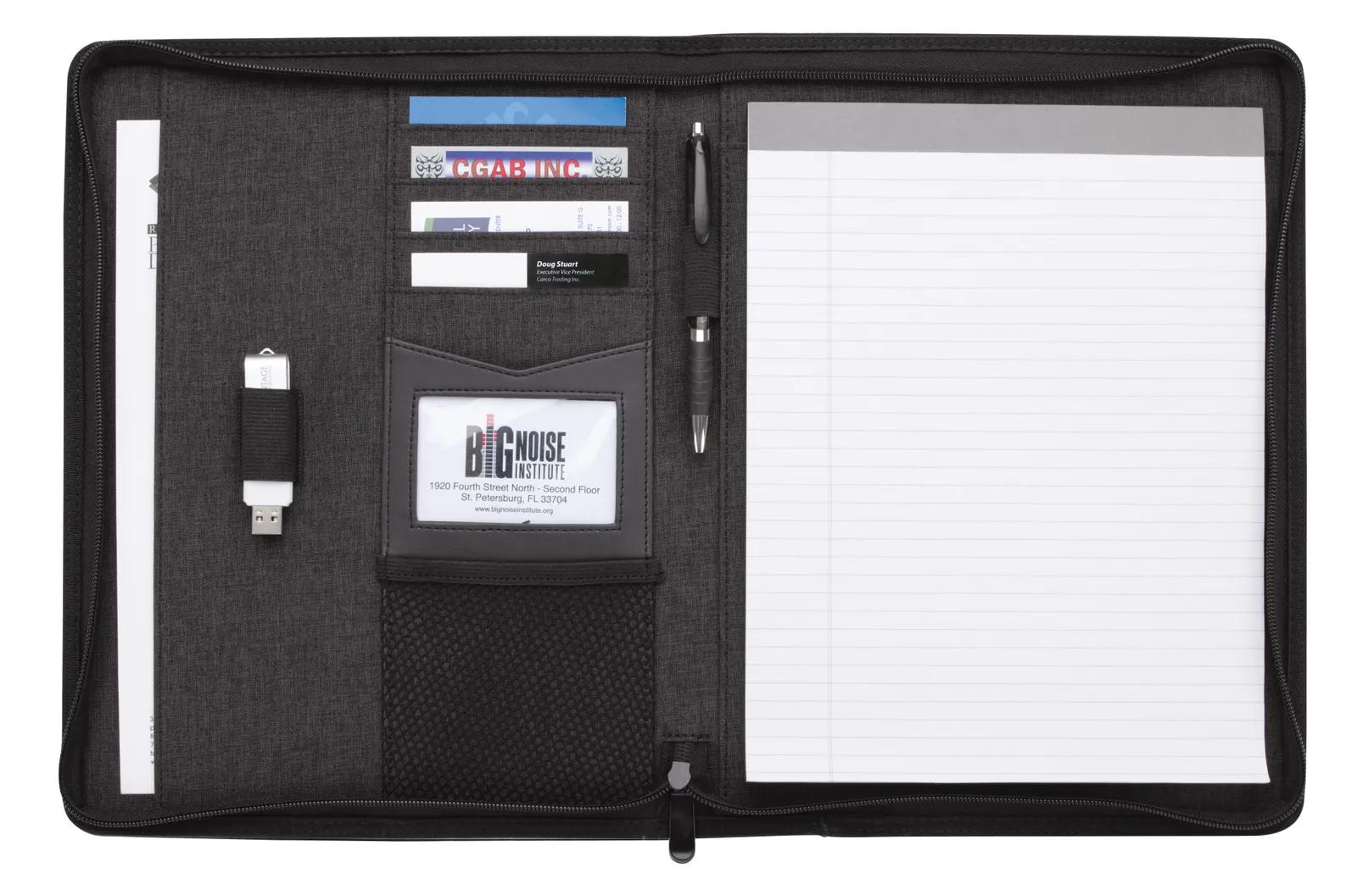 Zippered Padfolio Linen Texture Interior Organizer - 13 x 9.875 in - product view 2