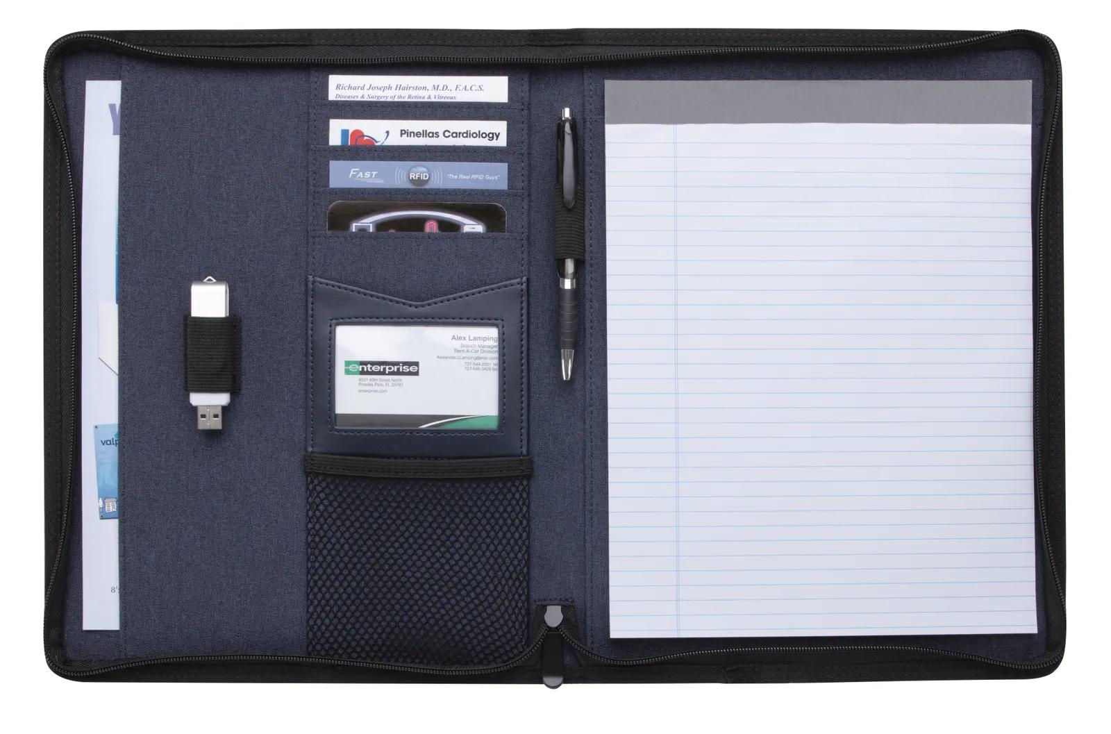 Zippered Padfolio Linen Texture Interior Organizer - 13 x 9.875 in - product view 4