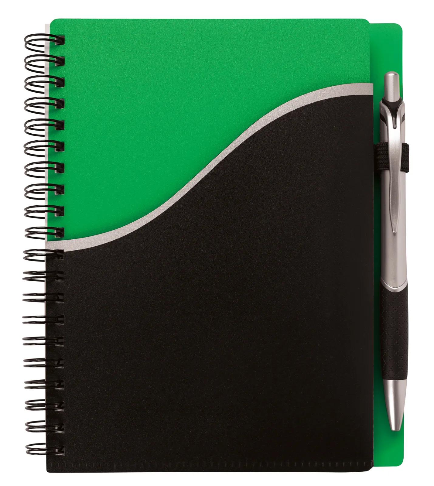 Spiral Notebook Wave Pattern Pocket with Pen - 7.125 x 5.875 in - product view 5