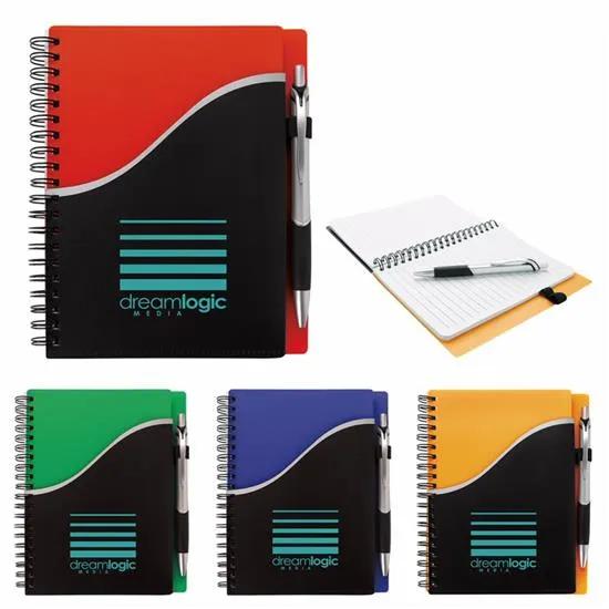 Spiral Notebook Wave Pattern Pocket with Pen - 7.125 x 5.875 in