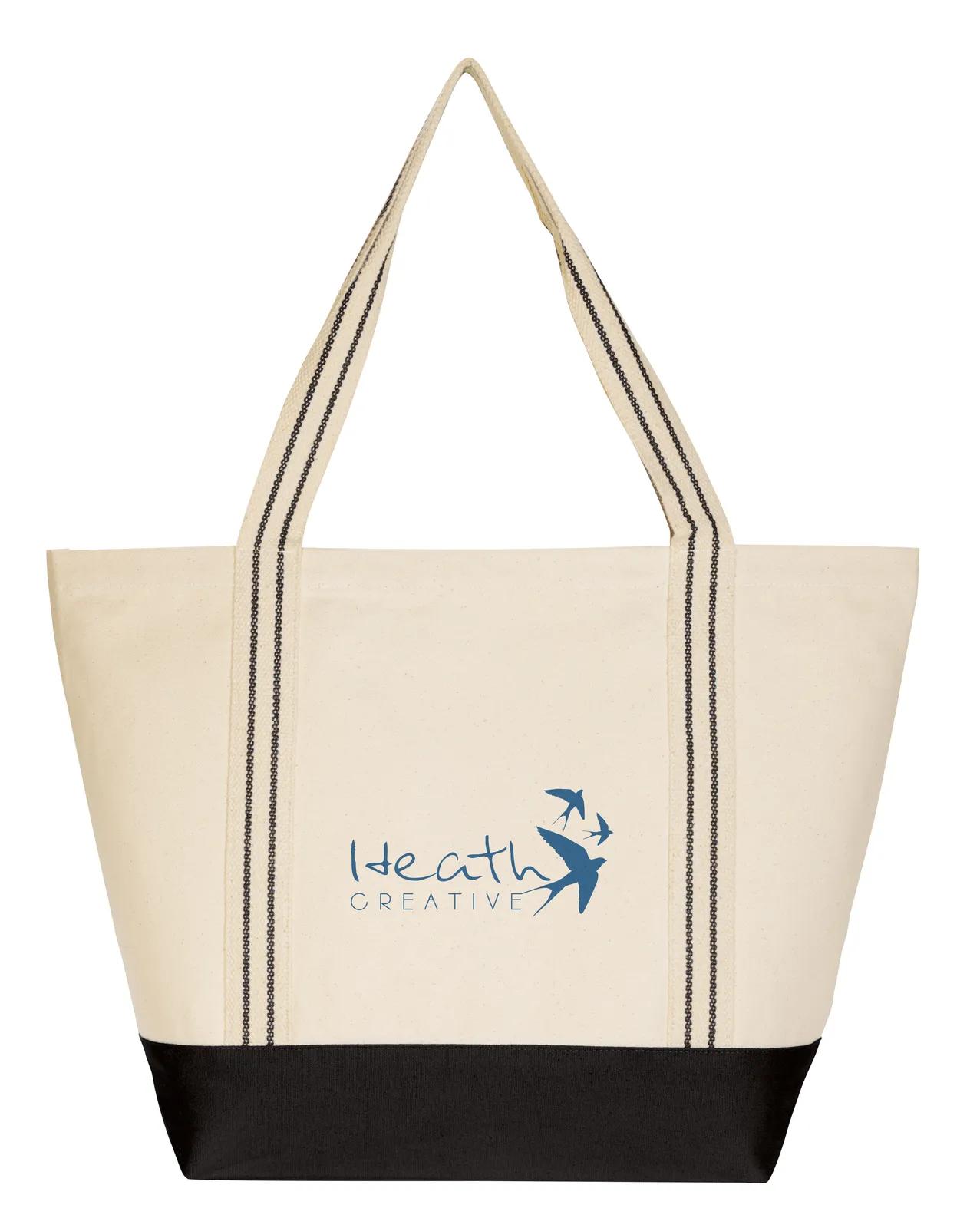 Cotton Travel Tote Striped Handles Inside Pocket - 15 x 21.125 x 7 in - product view 4