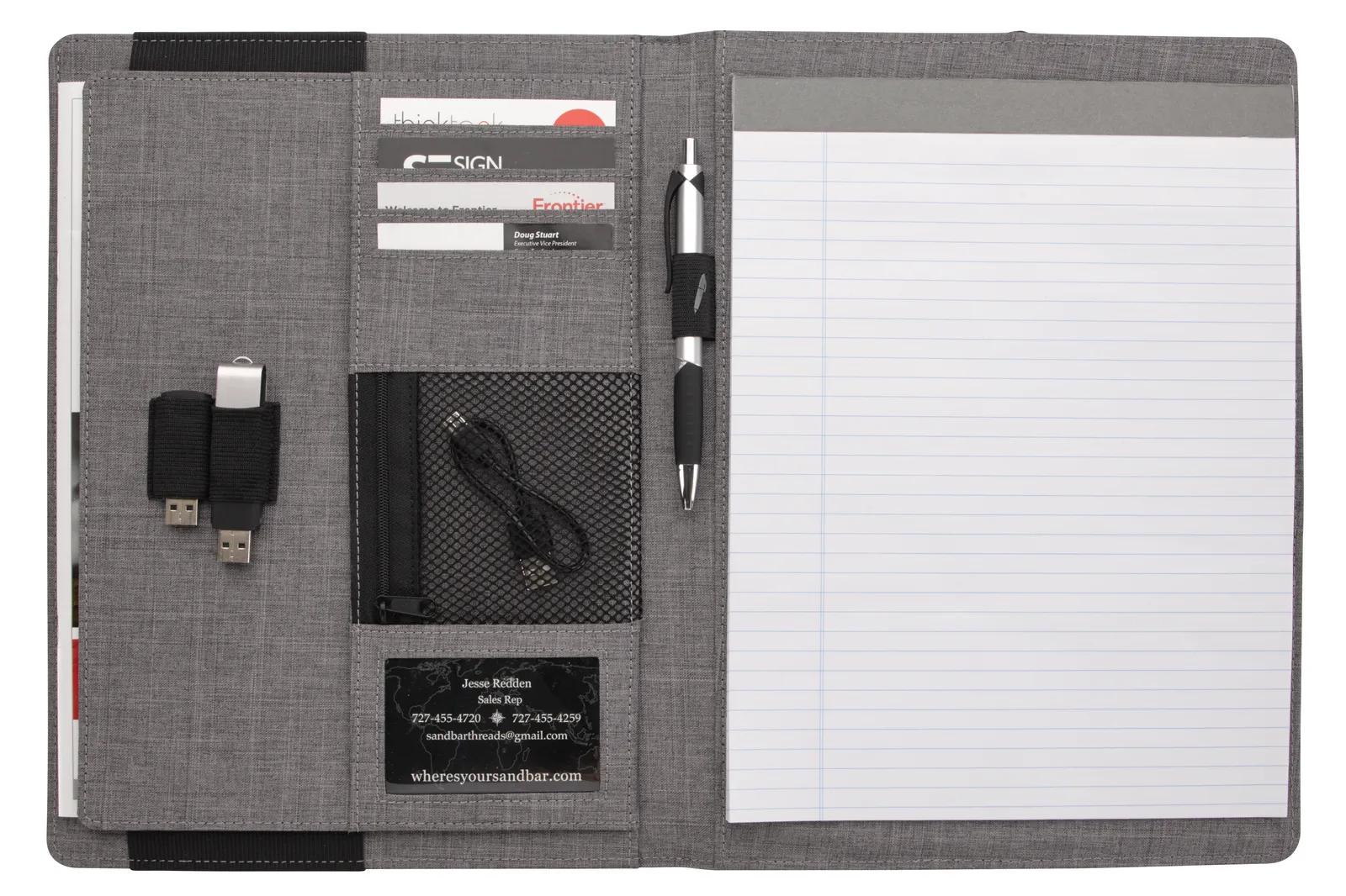 Two-Tone Padfolio USB Holder Business Card Slots - 12.6 x 9.5 in - product view 5