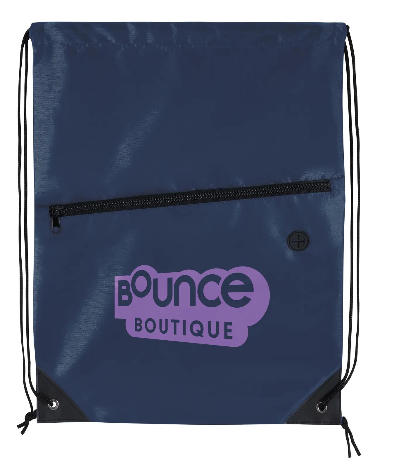 Drawstring Backpack Front Zip Pocket Headphone Port - 17.5 x 13.25 in - product view 17