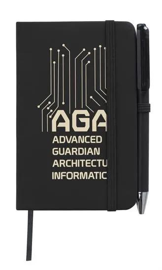 Mini Notebook with Pen Leatherette Cover - 5.5 x 3.5 in