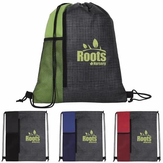 Vertical Drawstring Backpack with Mesh Pocket - 16.5 x 13 in