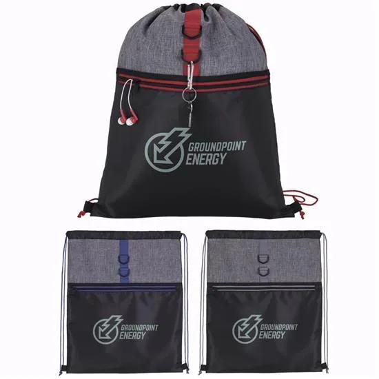 Two-Tone Drawstring Backpack 300D Polyester - 16.9 x 13.6 in