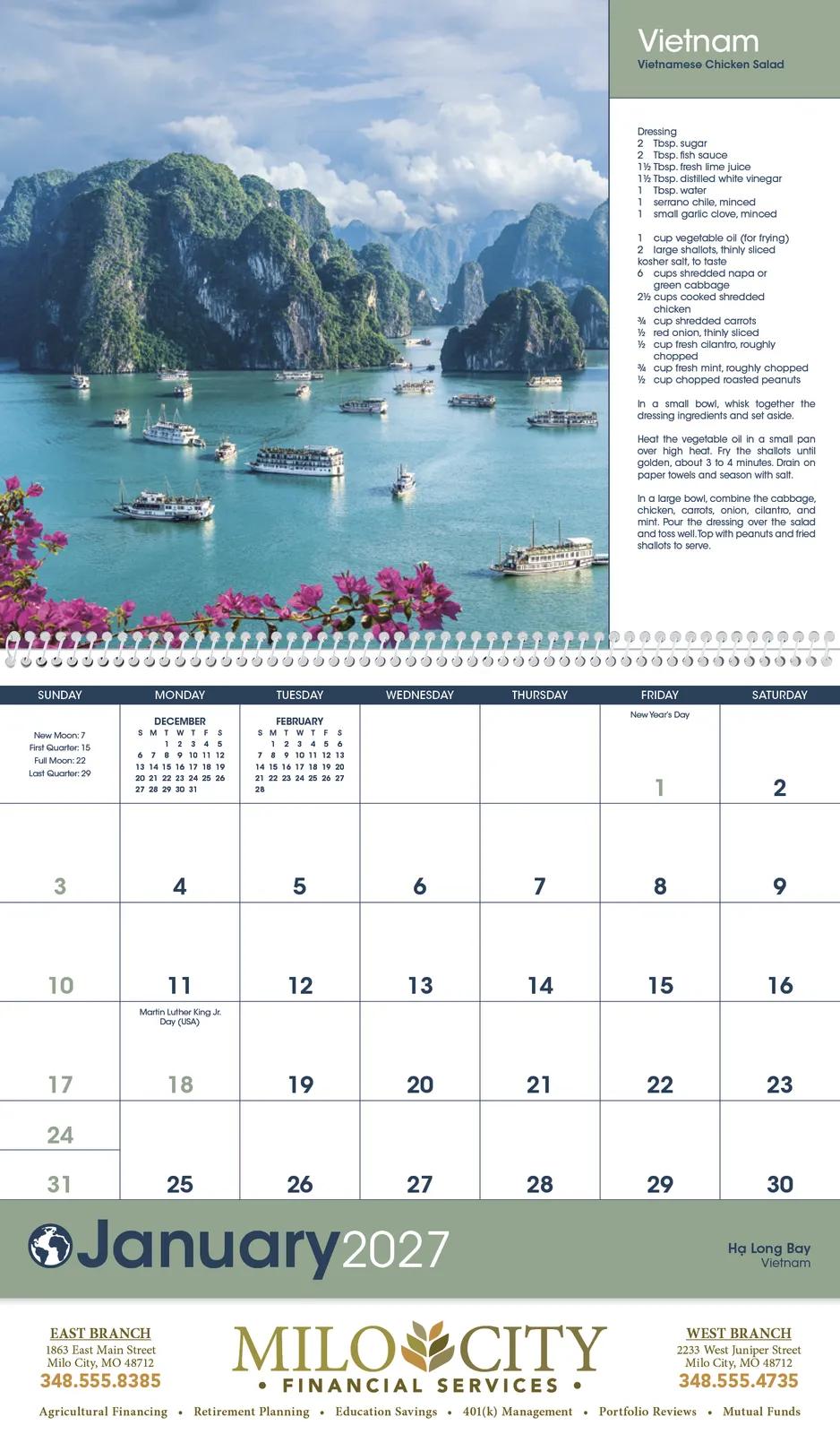 World Scenes Recipe Calendar Travel Photos - 18.5 x 11 in - product view 17