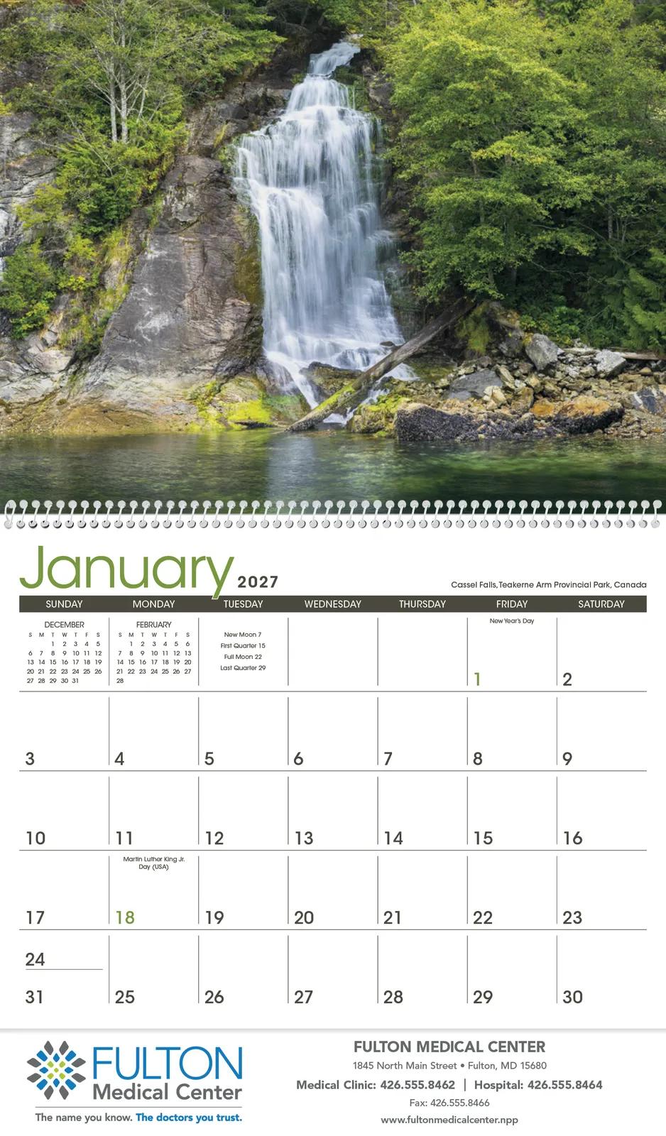 Waterfalls Wall Calendar Scenic Photography - 18.5 x 11 in - product view 16
