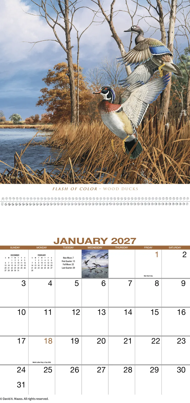 David Maass Executive Calendar Wildlife Art - 25 x 12 in - product view 4