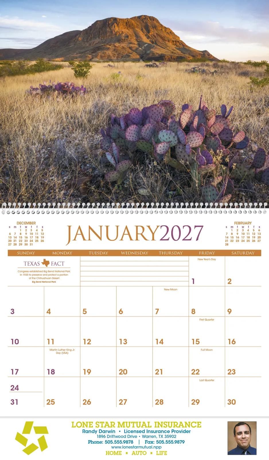 Texas Wall Calendar FSC Certified Gloss - 18.5 x 11 in - product view 16
