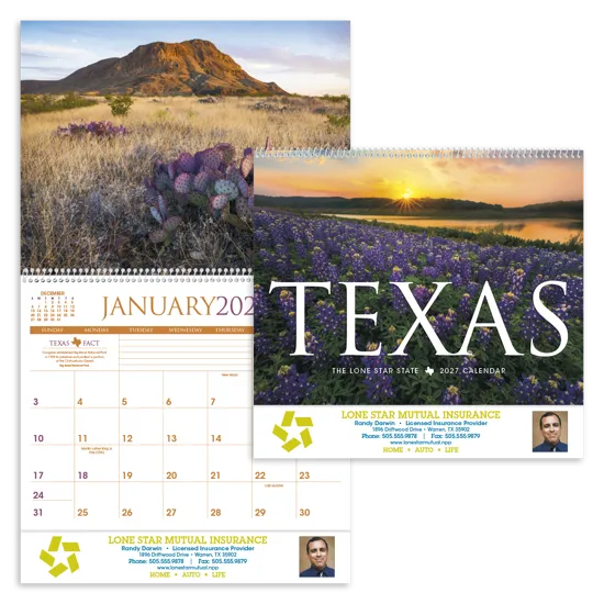 Texas Wall Calendar FSC Certified Gloss - 18.5 x 11 in