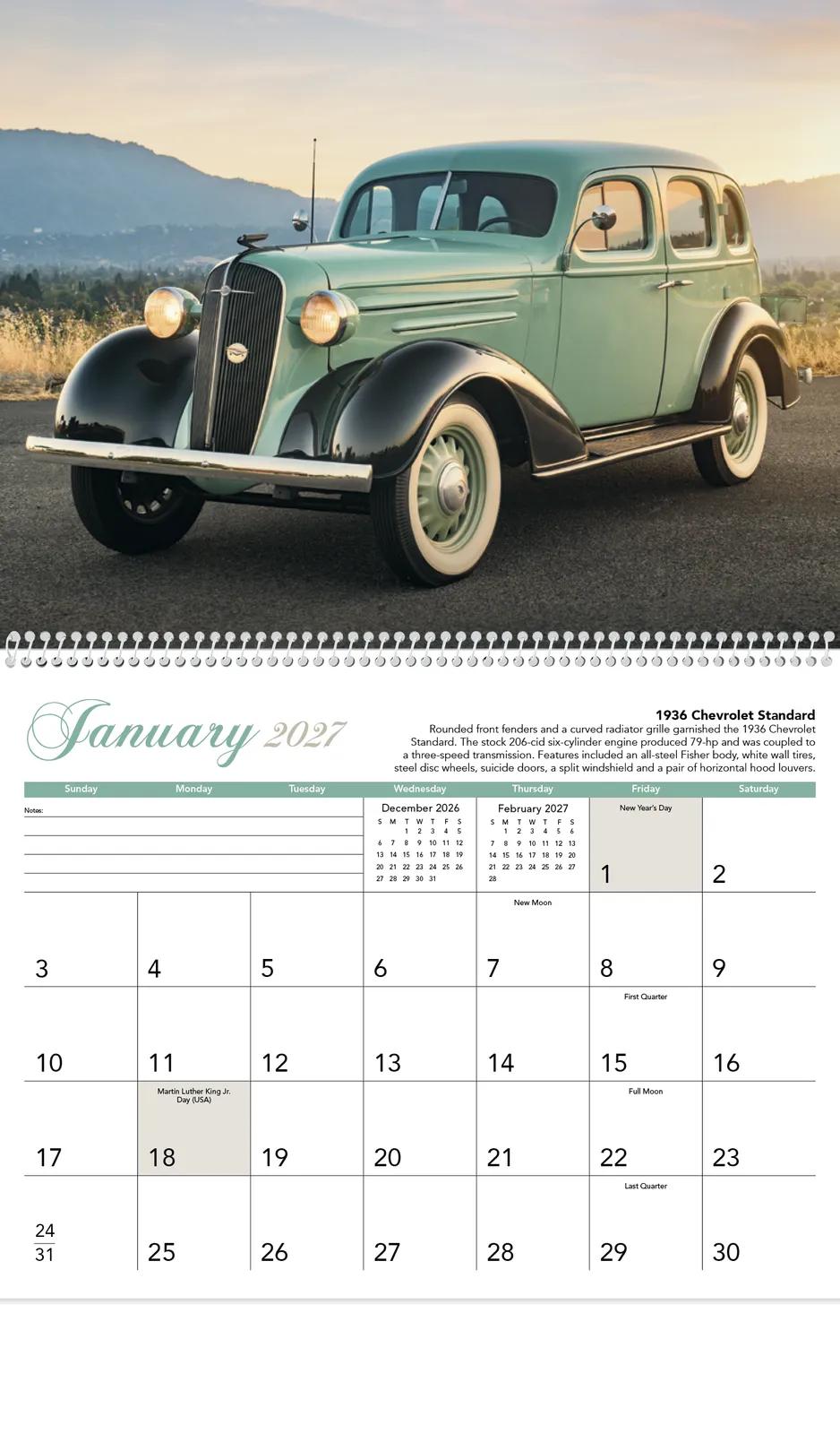 Antique Cars Calendar Classic Automotive - 18.5 x 11 in - product view 18