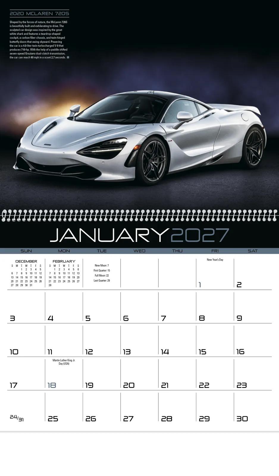 Exotic Cars Calendar Luxury Sports Photography - 18.5 x 11 in - product view 18